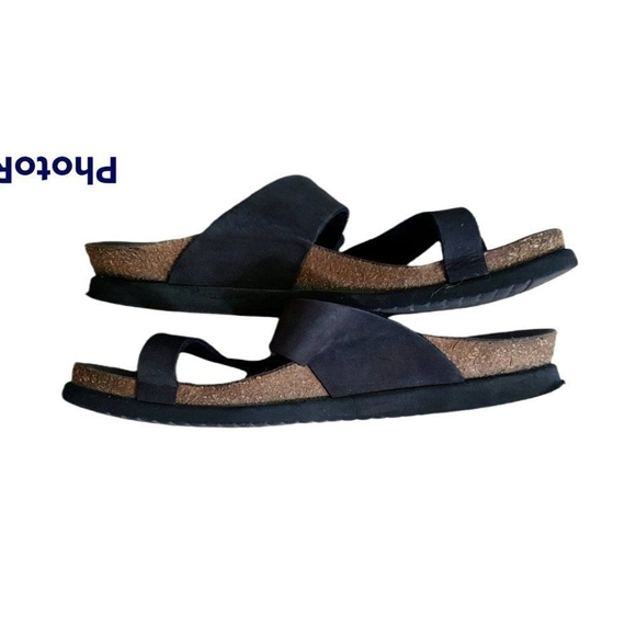 MEMPHISTO HELEN WOMEN'S SANDAL SIZE 7 (38) BLACK LEATHER SLIDE CROSS TOES Mephis - Picture 5 of 11